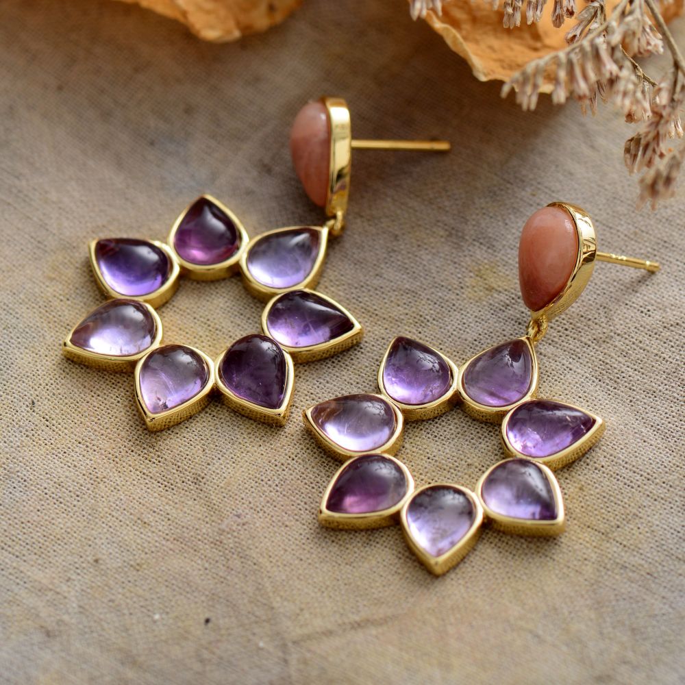 Flower Semiprecious Stones Earrings