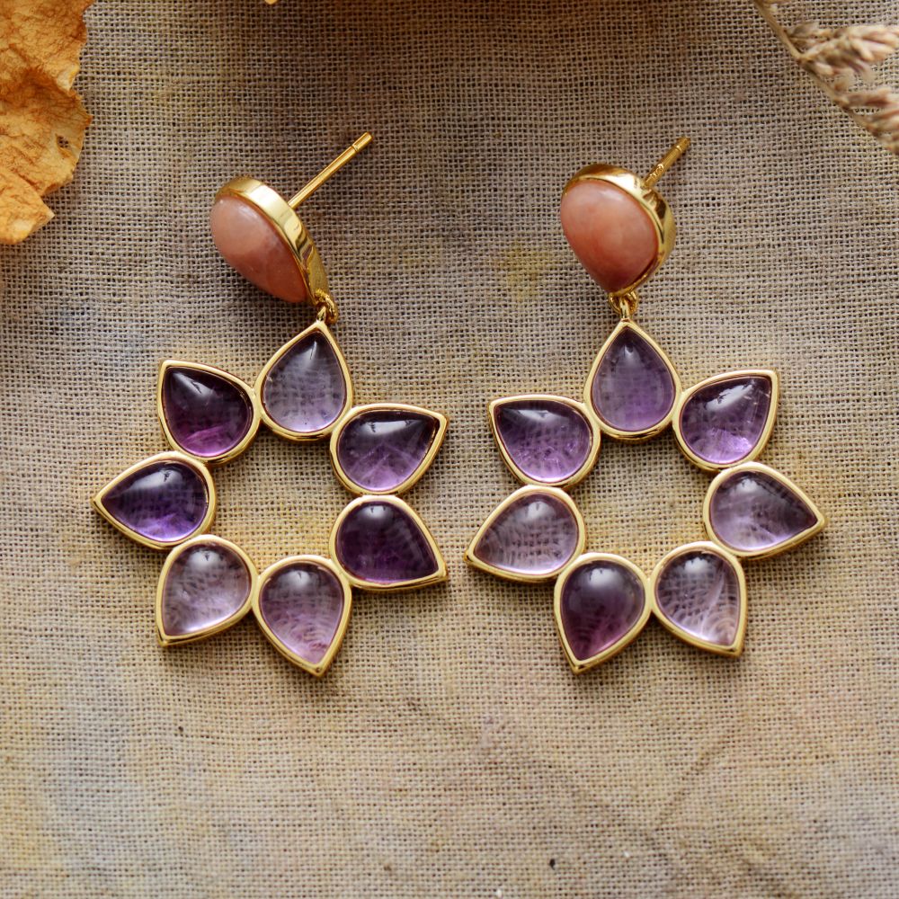 Flower Semiprecious Stones Earrings
