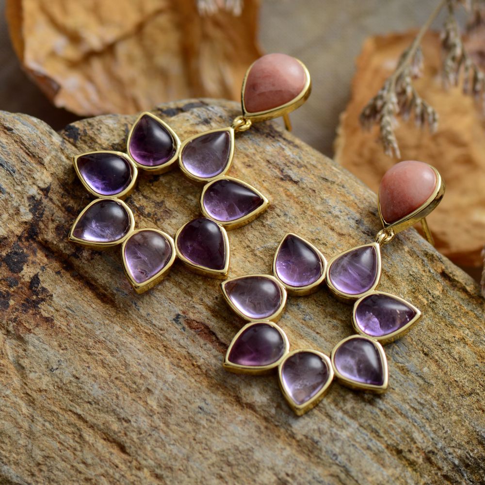 Flower Semiprecious Stones Earrings