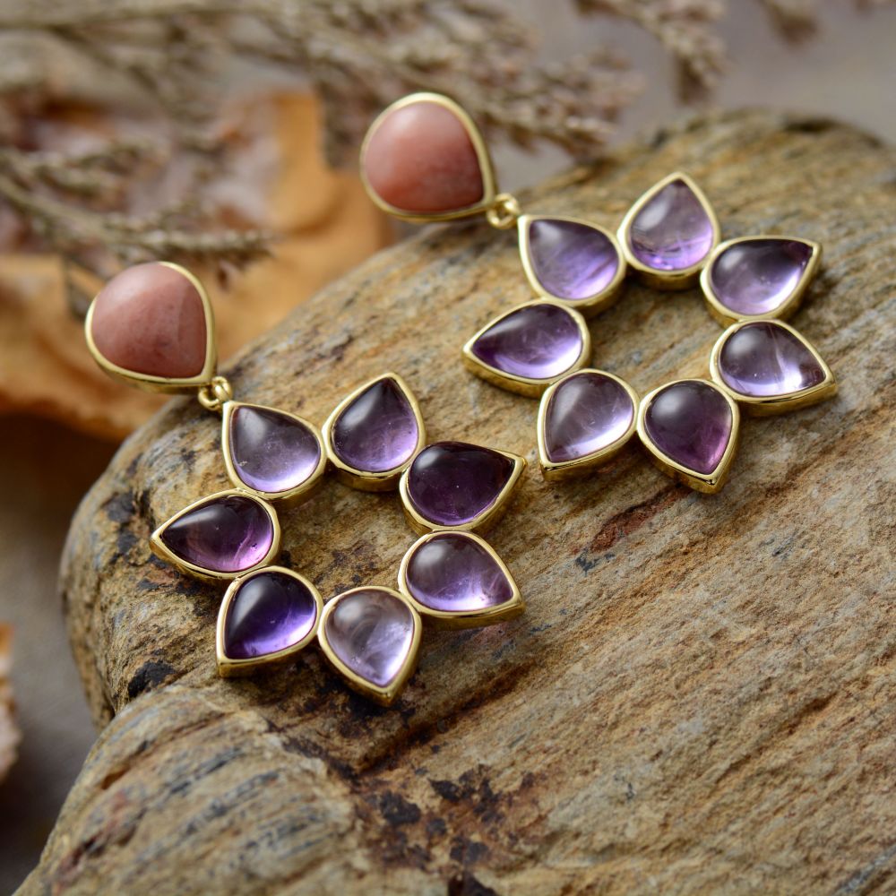 Flower Semiprecious Stones Earrings