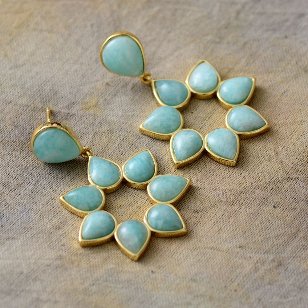 Flower Semiprecious Stones Earrings