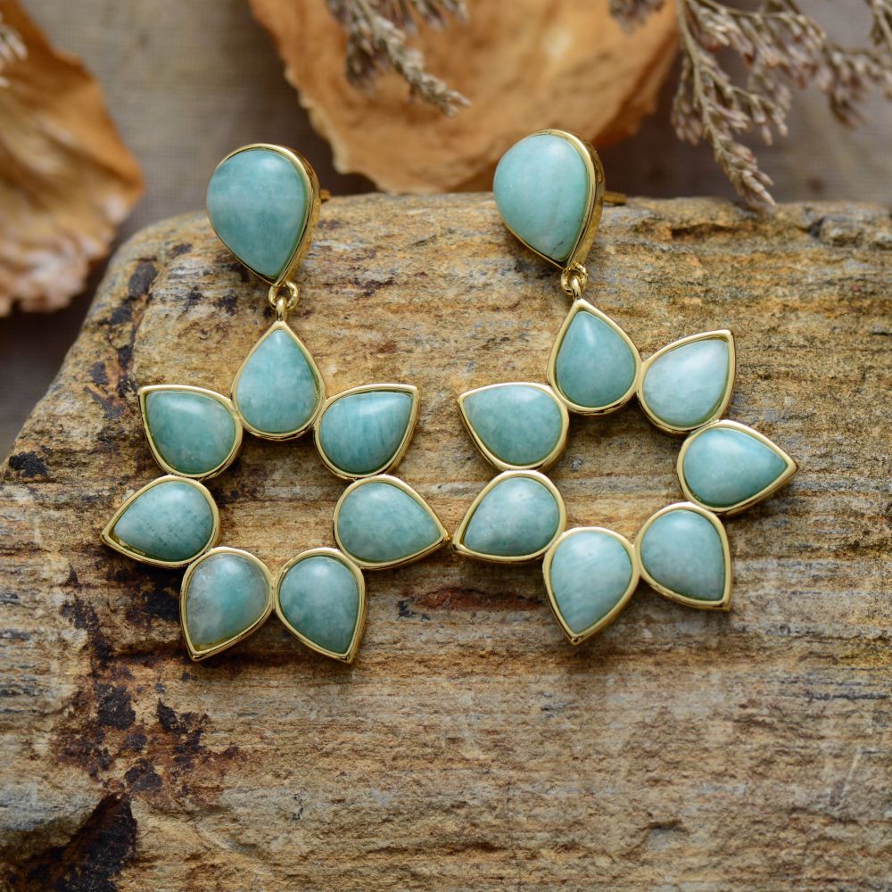 Flower Semiprecious Stones Earrings