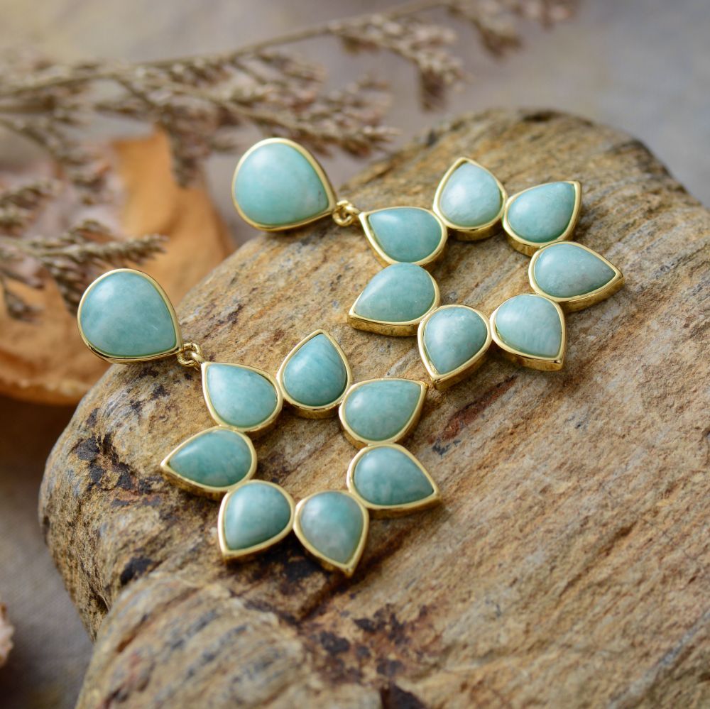 Flower Semiprecious Stones Earrings