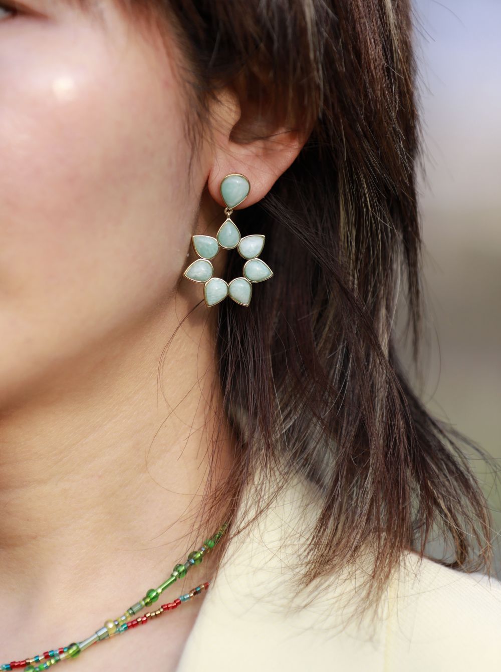 Flower Semiprecious Stones Earrings